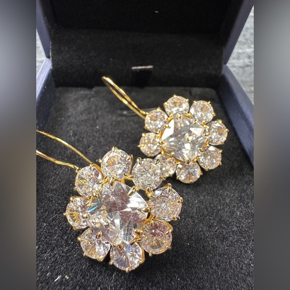 🎁Huge 24.6 ctw lab White Sapphire Flower Drop Earrings.  Art Deco vintage style - Picture 7 of 15